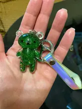 Llavero líquido de oso brillante con arena movediza, llavero acrílico con llavero, mochila con colgantes para parejas, mujeres, hombres, novios, regalo