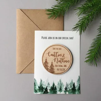 

Tree Save The Date Magnet, Engraved bride groom name wedding magnets, wood wedding decoration, simple invitation,bridesmaid gift