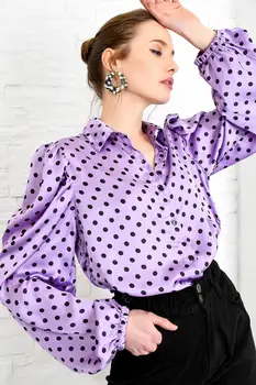 

Trend Alacati Style Women Lilac Polka Dot Pattern Princess Sleeve Satin Shirt ALC-X3863