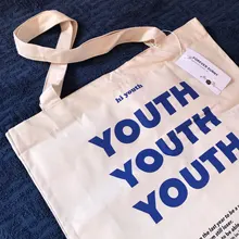 De lona de las mujeres bolsa de compras cartas de juventud imprimir mujer tela de algodón bolsa de hombro bolso Eco bolso reutilizables bolsas de compras