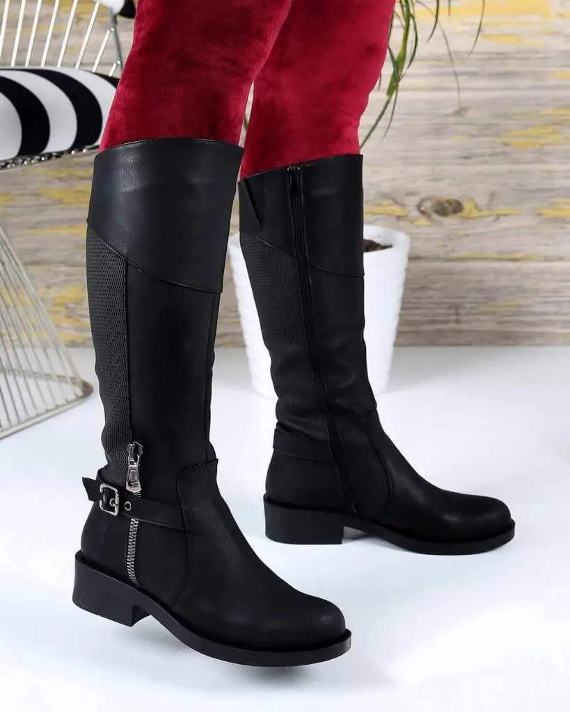 

Mosimoso Women's Ankle Height Boot Orion Black Matte Skin Zipper Buckle Women Boot