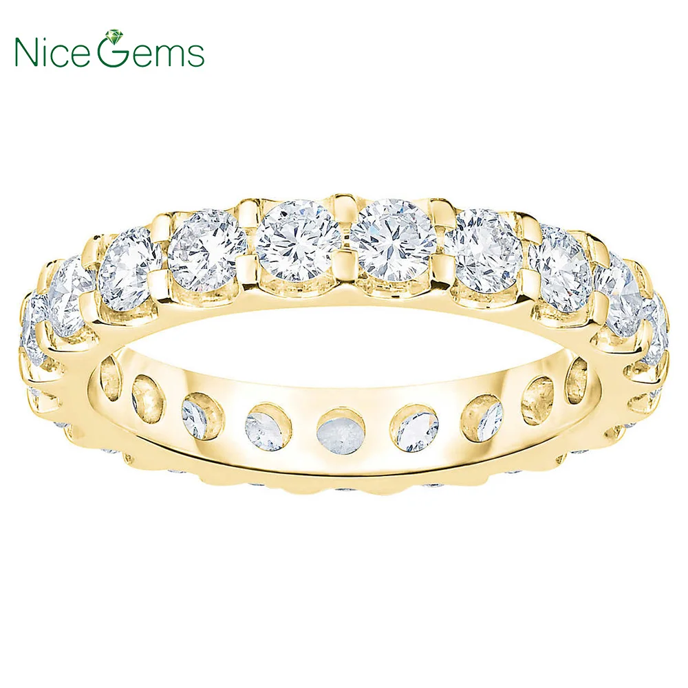 NiceGems, 18 K, желтое золото, кольцо вечности, Круглый, блестящий, 2,00 ctw, Муассанит, обручальное кольцо, кольцо вечности, обручальное кольцо VVS1