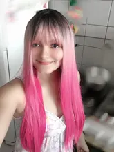 LOUIS FERRE negro Rosa rojo pelucas Cosplay largo recto Ombre peluca sintética con flequillo negro las mujeres Afro resistente al calor de fibra