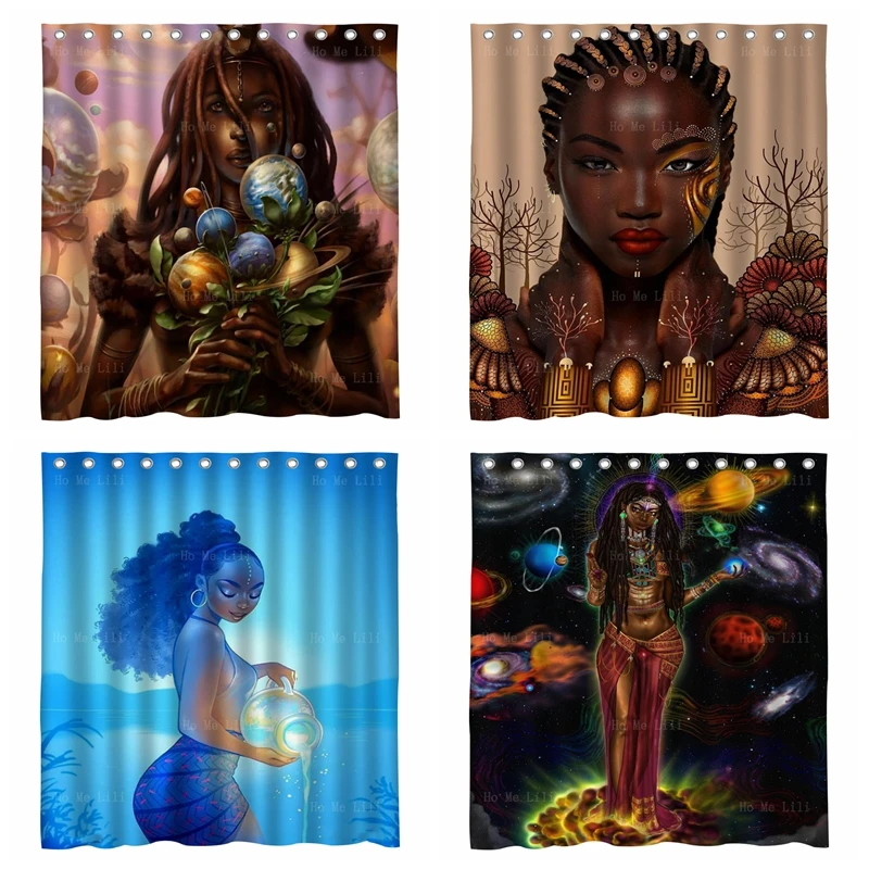 Black Queen Chakra Surreale Planet Bouquet Cosmic Art Mandala Lunar Mother Earth Stream Aquarius Tenda Da Doccia Di Ho Me Lili