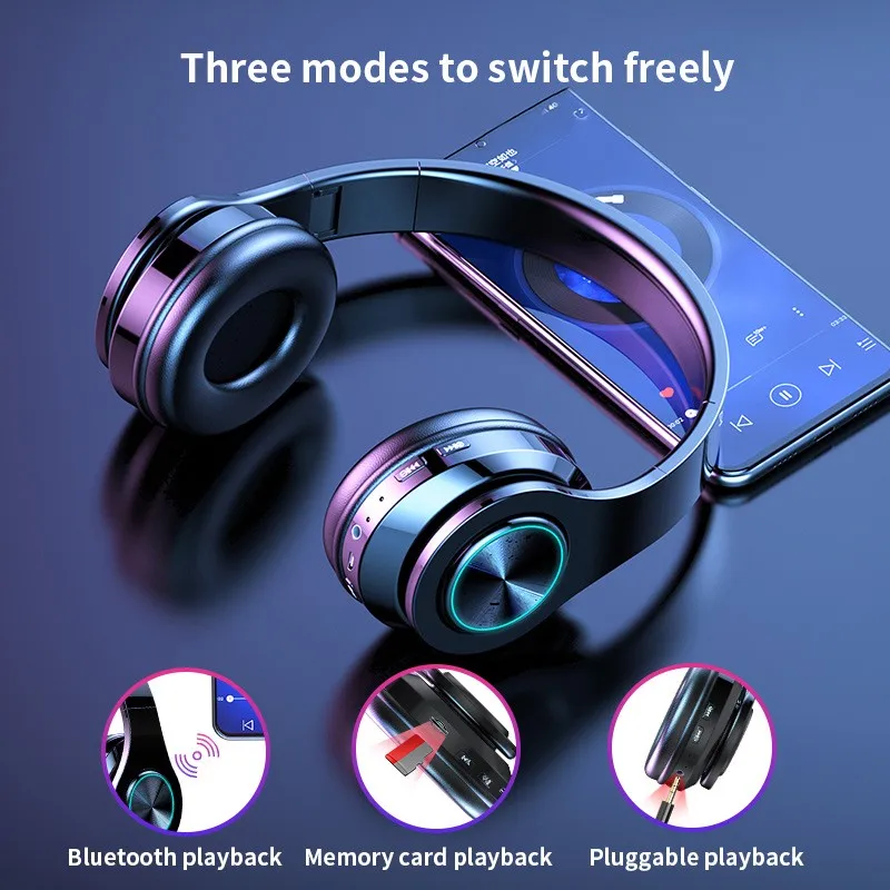 B39 LED Colorful Breathing Lights Portable Folding Built in FM Wireless Bluetooth Headphones With MIC Support TF Card Mp3 Player