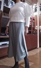 Marchitas de verano faldas mujer moda 2020 midi faldas Inglaterra Oficina satén alto cintura simple Falda larga elegante de las mujeres