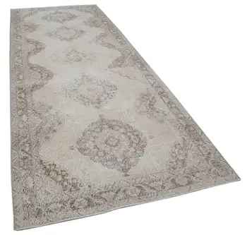 

154x396 Cm Beige Handmade English Vintage Runner Rug-5x13 Ft