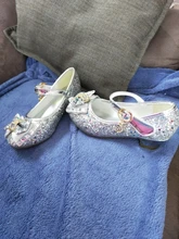 Zapatos de princesa para niñas, zapatillas con flores y brillantina para niñas pequeñas, incluye tacón alto y moño estilo mariposa, en azul, rosa y plata, talla 26-38