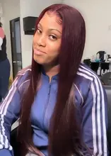 Topodmido rojo oscuro 99j Color frente de encaje pelucas con minimechones 13x4 recto pelucas de cabello humano Remy peruano Cierre de encaje de pelo peluca