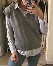 FSDA-suéter tejido tipo Chaleco con escote en V para mujer, Jersey informal de color caqui sin mangas, Jersey gris para otoño e invierno, 2020