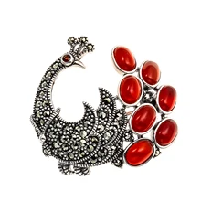 Серебряная брошь с сердоликом и марказитом TEOSA HB-604-RD