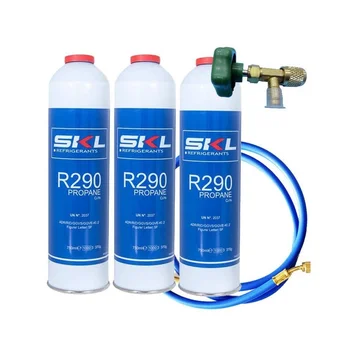 

Pack 3 Bottles Refrigerant Gas R290 + Hose + Valve 370Gr Propane Disposable Container