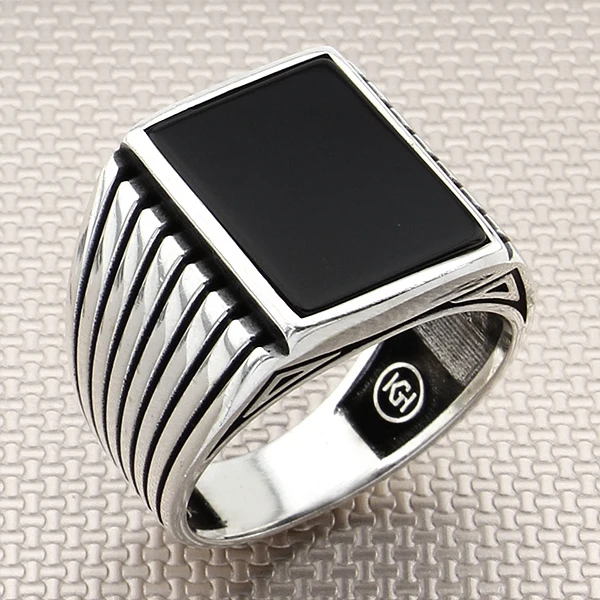 

Plain Classic Patterned Square Black Onyx Gemstone Men 925 Sterling Silver Ring Jewellery Handmade Natural Gemstone Men Ring