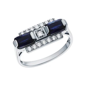 

Silver ring with cubic zirconia and Sapphire synthetic sunlight sample 925
