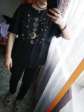 Women's T-Shirts Short-Sleeve Embroidery Black Top White Fashion-Star Korean Casual O-Neck