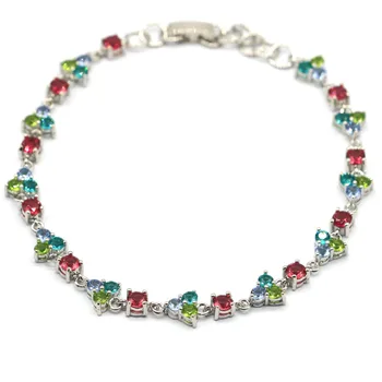 

14x7mm Multi Color Created Garnet Aquamarine Peridot Tanzanite Silver Bracelet 8-9.0inch