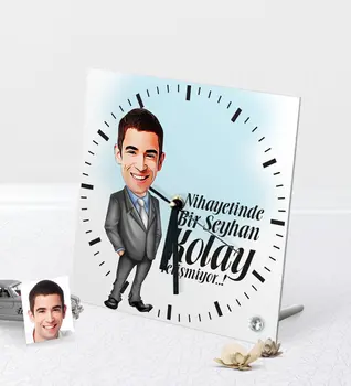 

Personalized Mr Easy Grow Caricature Of Desktop Square Glass clock-1