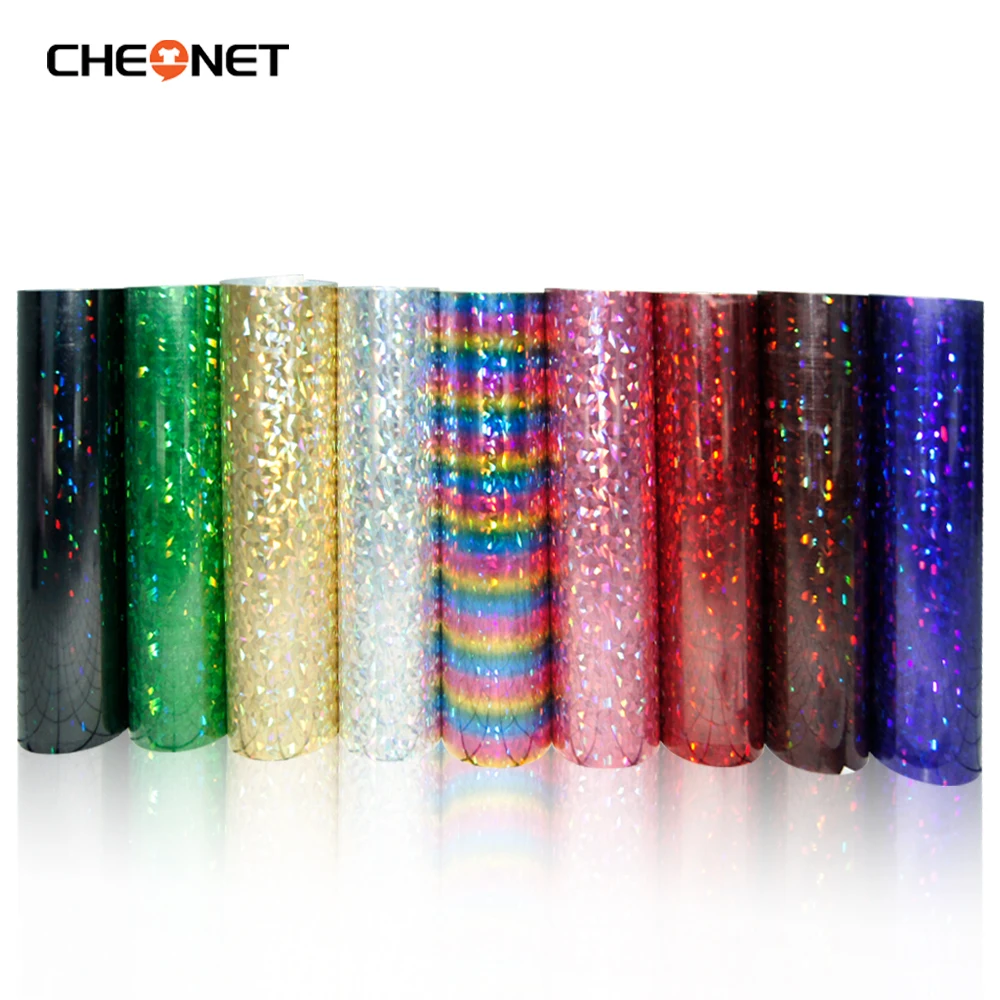 

Shiny Color 9 Sheets 25x30cm Holographic Laser Heat Transfer Vinyl Iron on HTV Rolls for DIY T-Shirts Decoration Fabric Crafts