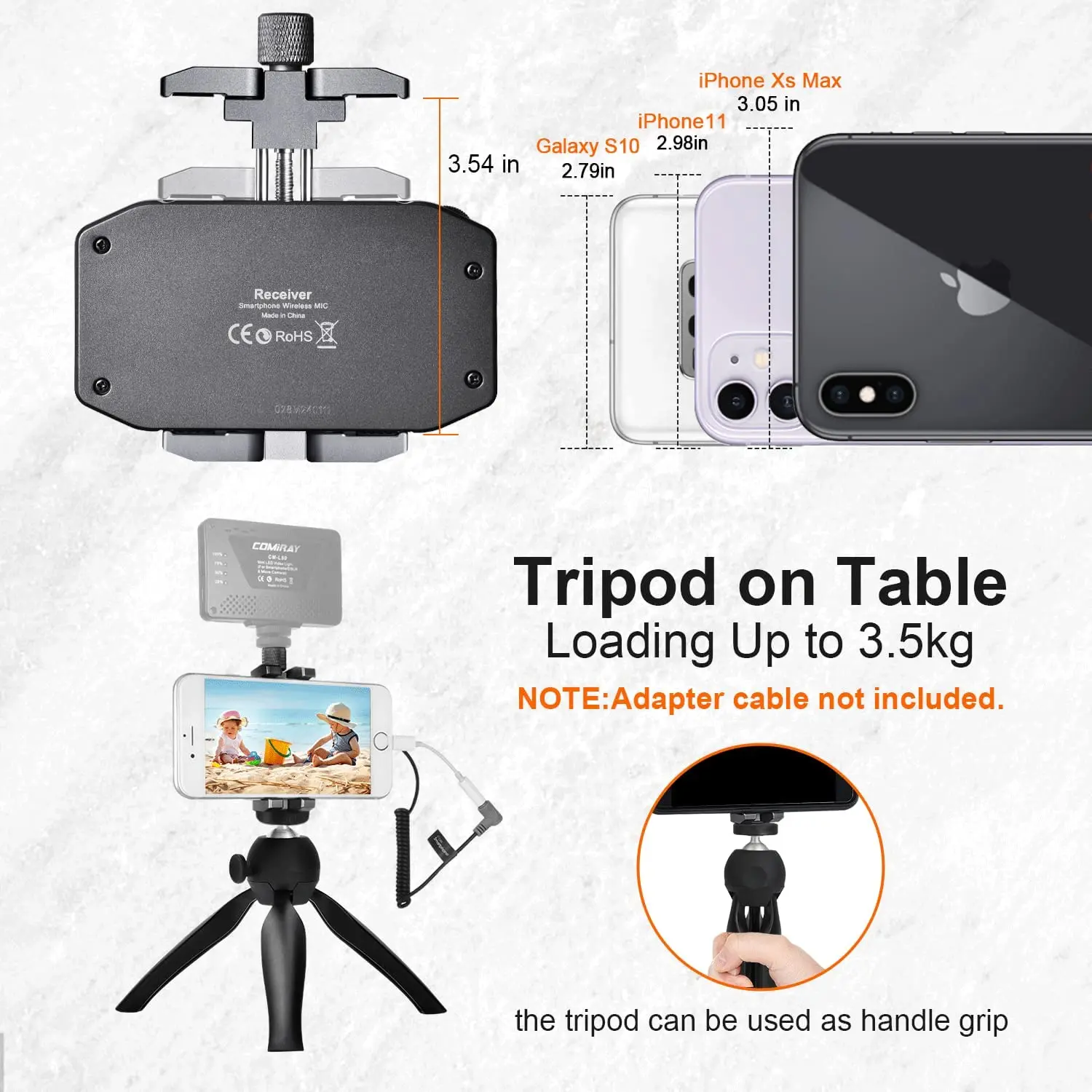 Comicaワイヤレス電話用マイクCVM-WS50（B）iPhone用ハンドグリップ付きプロフェッショナルUHF 6チャンネルラヴァリアーマイクシステム8 8 plus 7 7plus 6 Comicaワイヤレス電話用マイクCVM-WS50（B）iPhone用ハンドグリップ