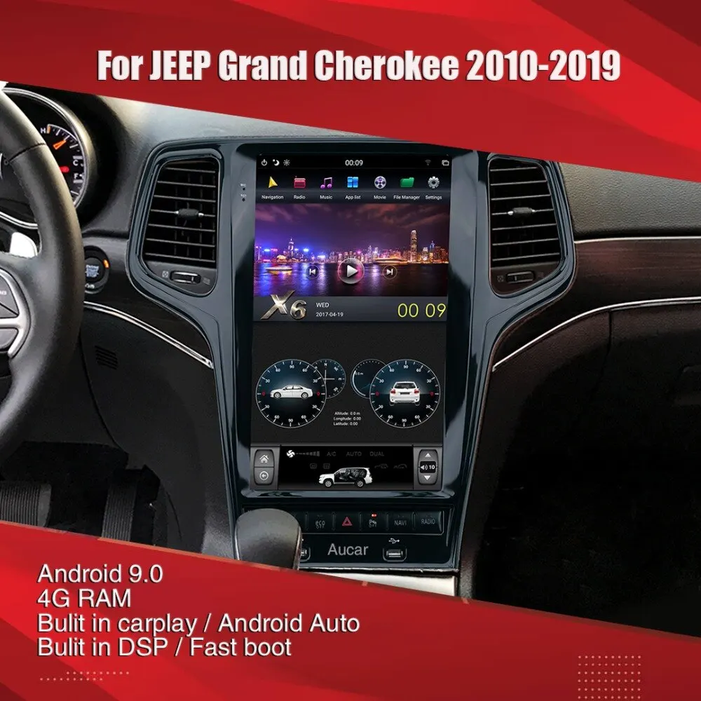 13 6 &quotAndroid 9 0 PX6 4 Гб + 32G для JEEP Grand Cherokee 2012-2019 автомобильный мультимедийный DVD GPS Navi