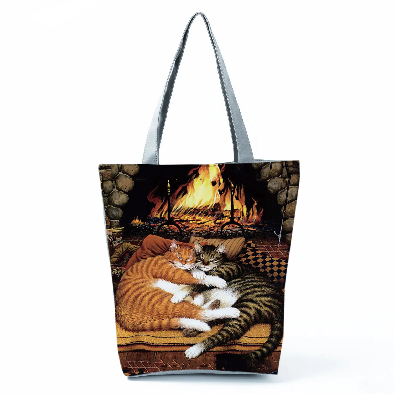 Customize Cute Oil Paint Cat Painting Print Women's Designer Tote Bags Fabric Eco Reusable Shopping Shopper Bag School Book Bag designer bags Totes