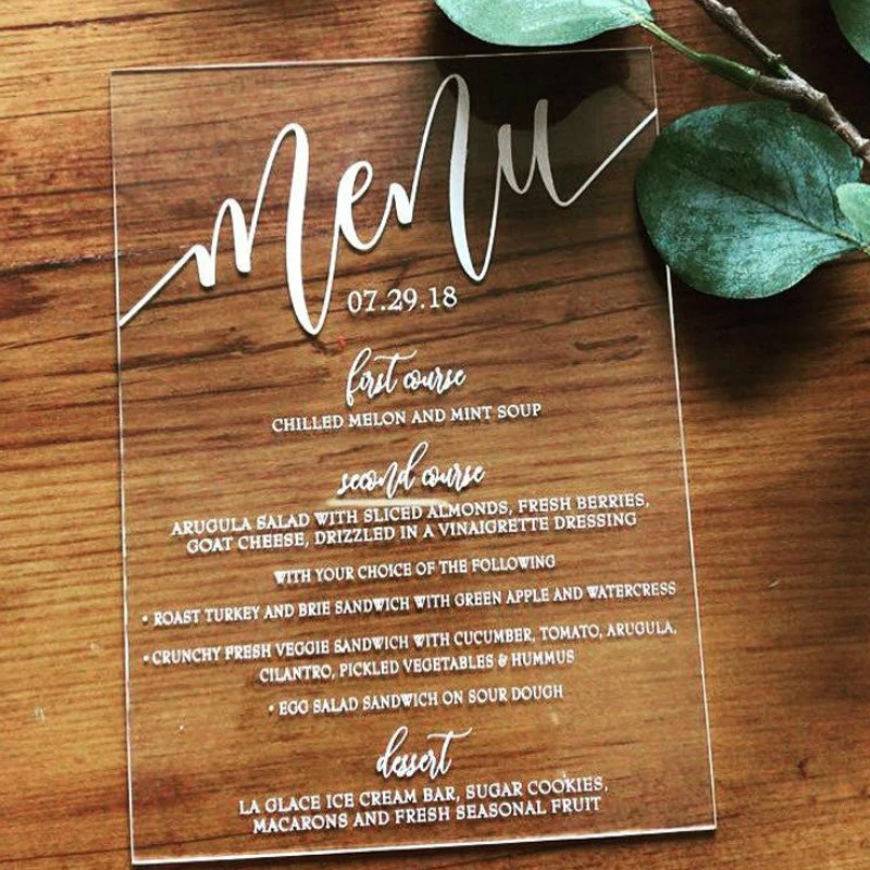 Clear Acrylic Menu Wedding Transparent Perspex Sign Table Numbers