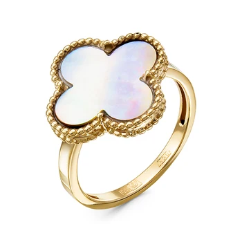 

Gold ring 585 silver with stones: Mother of Pearl. Fashion jewelry, women's, Van cleef, Four-leaf clover.