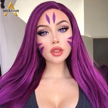 Aiva волос Geat стойкие темно фиолетовый синтетические парики для женщин длинные прямые кружева передний парик светильник фиолетовый оранжевый косплей парик