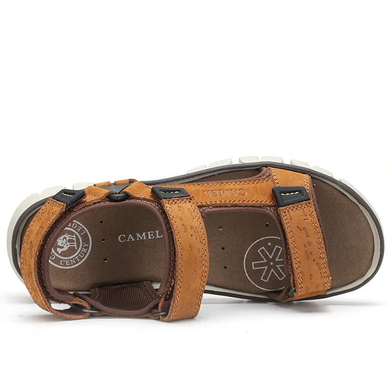 CAMEL/Новинка; модные летние мужские сандалии; пляжная обувь; уличные сандалии; легкая мужская обувь из натуральной кожи с нескользящей подошвой на липучке
