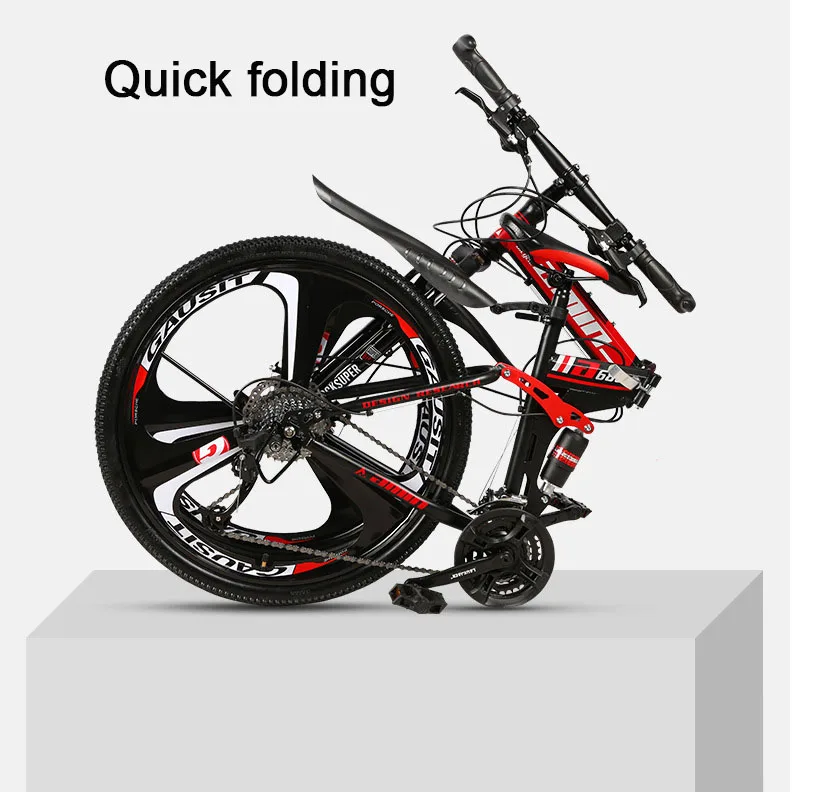 Cheap 26 Inch Folding Mountain Bike Steel Frame 21 Speed Snow Bicycle Three-knife wheel MTB Foldable Shock Absorption Variable Bike 8