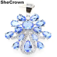 32x23 мм Элегантный большой созданный богатый синий фиолетовый танзанит натуральный CZ женский серебряный кулон