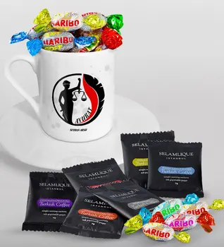 

Personalized Attorney Turkish coffee Cup Selamlique Mixed Turkish Coffee House and Haribo Candy Gift Seti-14