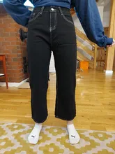 Vaqueros Mujer-Encuentro de estilo coreano limpiando pantalones Denim Vintage negro sólido alto cintura otoño Baggy Chic Ulzzang calle Casual