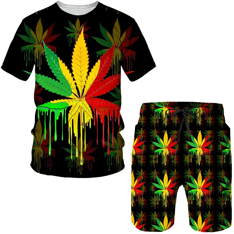 Summer 3D Plant Poisonous Weed Printed Men's T-shirts Shors Set Male Sportswear Tracksuit Short Sleeve Men Clothing Suit Men's Sets