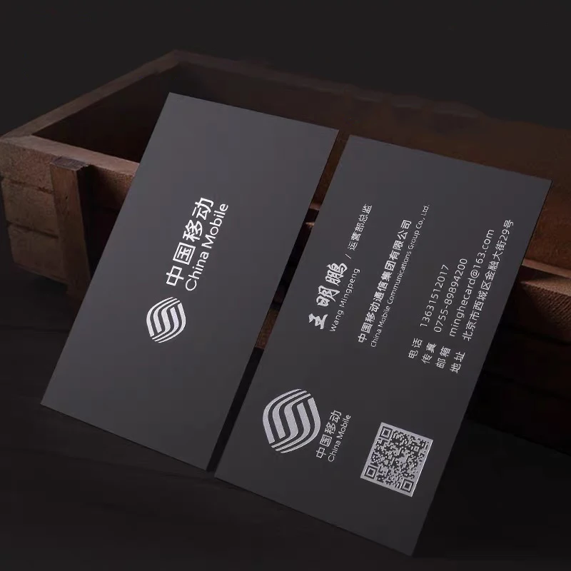 

Grey paper card free design custom message postcards printing smooth touch printed black silver foil embossed logo 350gsm 200pcs