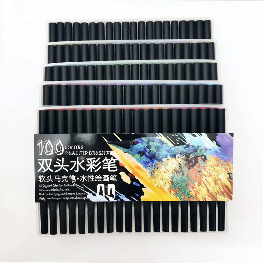 100 Colors Black 1 Художественные маркеры для рисования, двойная линия, маркер, Ручка 60, 72, 100, 120, цветные маркеры, краски, водная кисть, ручка для школы, офисные принадлежности - Цвет: 100 Colors Black 1