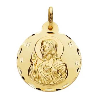 

Medal 18k Gold Heart of Jesus 22mm. Carved carved [AA2492]