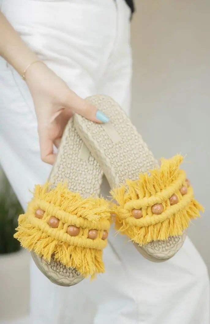 

Women slippers ladies fashion style trend 2021 summer spring sandals cross tassel flat sole SUPER PRICE stylish casual special