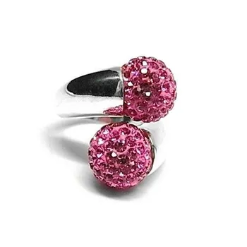 

Silver Ring 925 Sterling m smooth stones bonded two balls 12mm pink [AC0265]