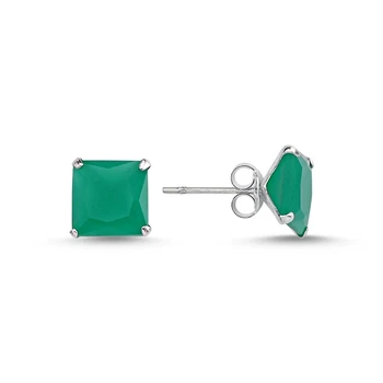 

KUTAYDAN 8mm Square Opaque Emerald Zircon Engagement Earrings 925 Sterling Silver
