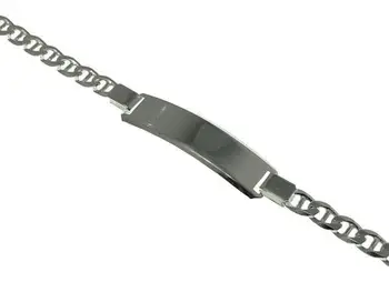 

Silver ID bracelet with anchor chain and beveled plate
