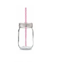 Баночка для напитков с трубочкой 470 мл(Красная трубочка