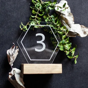 

Engraved Hexagon Table Number Wedding Acrylic Wedding Table Number Geometric Wedding Table Decor Clear Table Number