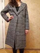 Plaid Coat Pocket-Jackets Cashmere Autumn Winter Long Women Outwear Warm Thickness Casual