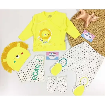 

5 pieces Newborn Baby Clothes Yellow color Antiallergic Fabric %100 Cotton Lion Fresco