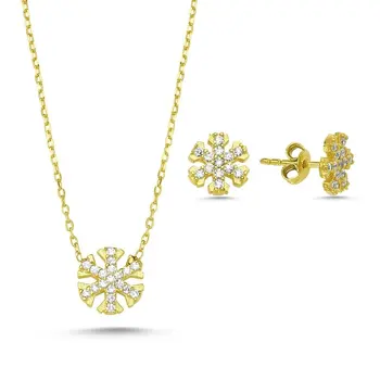 

Angemiel 925 Sterling Silver Zircon Snowflake Set-Gold Plated