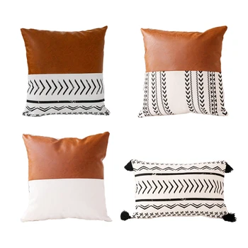 

Set of 2 Faux Leather Pillow Cover Square Luxury Cushion Case Soft Decorative Throw Pillow Sham Case Set for Sofa Couch Bed