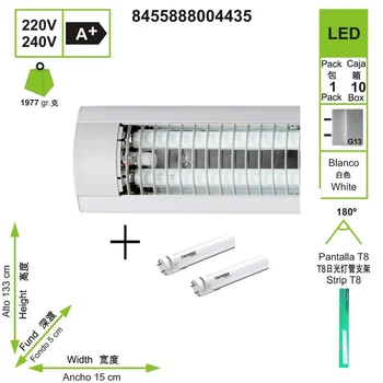 

Regleta Rejilla 1.35 m 2 tubos total 36 W 240+ Tubo G13 T8 6400 K luz Fría