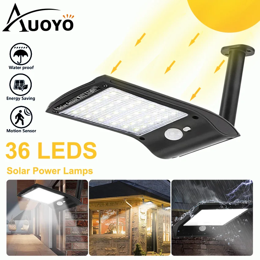 

Auoyo 36 LED wireless solar light outdoor lighting IP67 waterproof security light with rotatable mounting rod