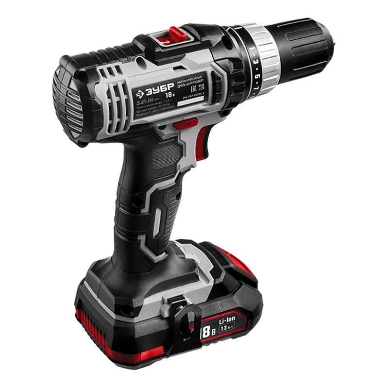 Дрель-шуруповерт аккумуляторная ЗУБР ДШЛ-181 КН (2 режима, быстрозажимной патрон, 35 Нм, 1400 об/мин, реверс)